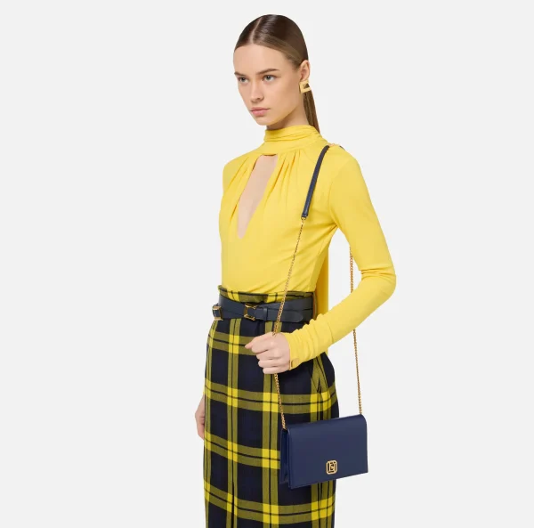 Elisabetta Franchi Borse A Tracolla^Borsa a tracolla in nappa con placca logo Navy