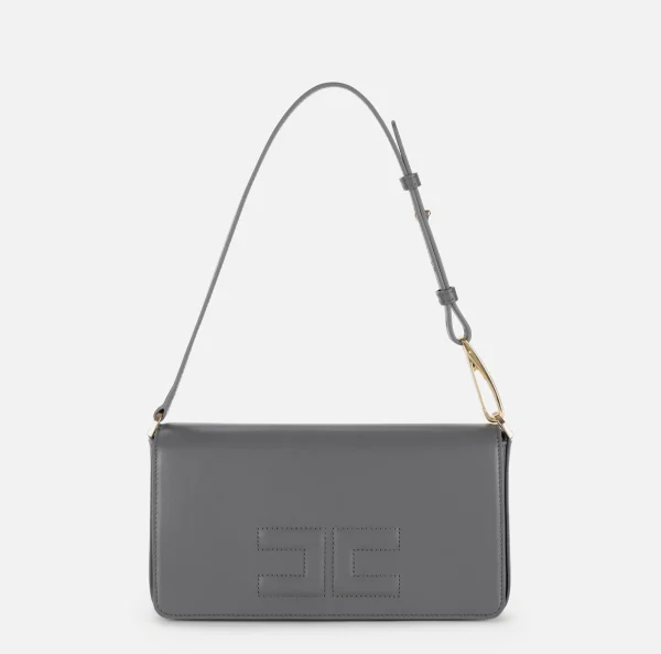 Elisabetta Franchi Borse A Spalla^Borsa a tracolla in pelle con logo embossed Steel
