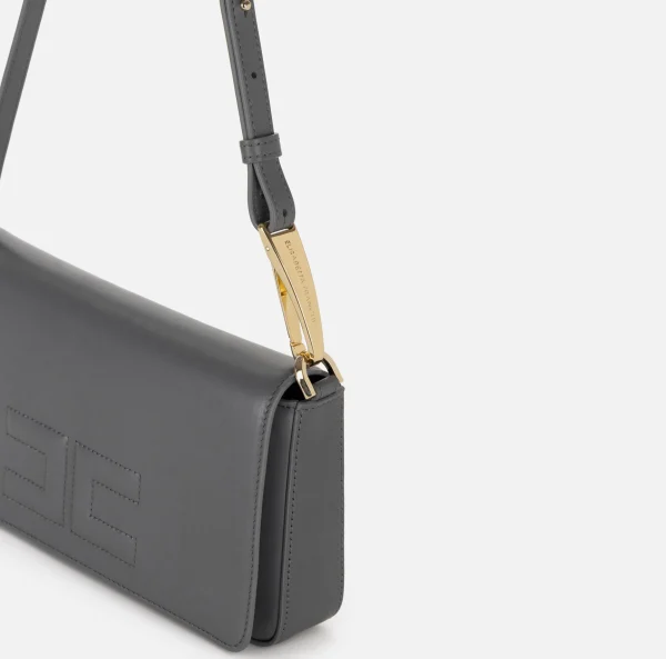 Elisabetta Franchi Borse A Spalla^Borsa a tracolla in pelle con logo embossed Steel