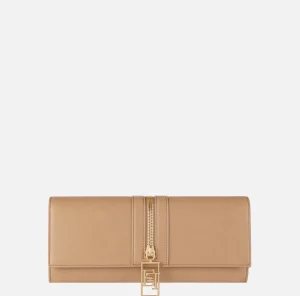 Elisabetta Franchi Clutch^Borsa baguette in materiale effetto pelle con zip Camel