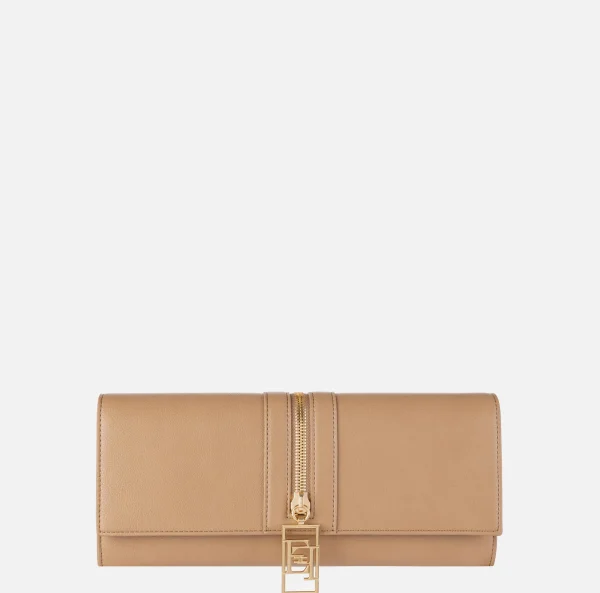 Elisabetta Franchi Clutch^Borsa baguette in materiale effetto pelle con zip Camel