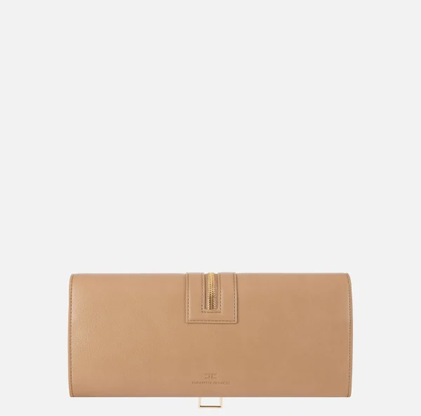 Elisabetta Franchi Clutch^Borsa baguette in materiale effetto pelle con zip Camel