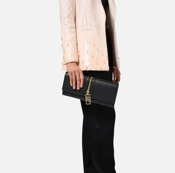 Elisabetta Franchi Clutch^Borsa baguette in materiale effetto pelle con zip Nero