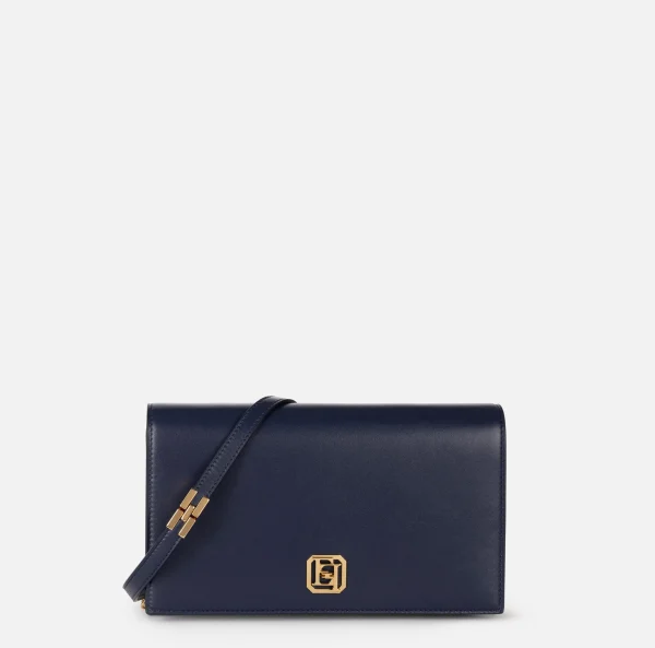 Elisabetta Franchi Borse A Tracolla^Borsa baguette in nappa con placca logo Navy