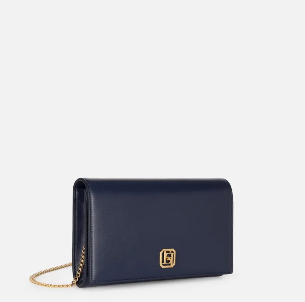 Elisabetta Franchi Borse A Tracolla^Borsa baguette in nappa con placca logo Navy