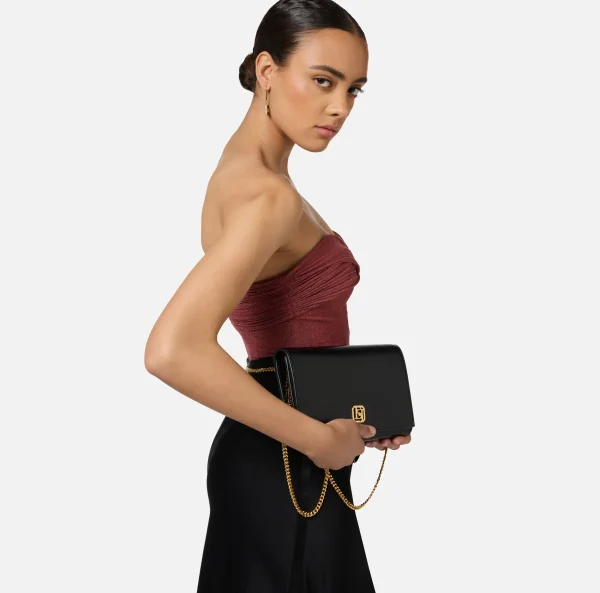 Elisabetta Franchi Borse A Tracolla^Borsa baguette in nappa con placca logo Nero