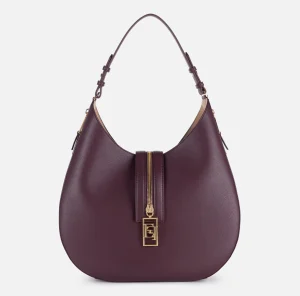 Elisabetta Franchi Borse A Spalla^Borsa hobo grande in materiale effetto pelle con zip RougeNoir
