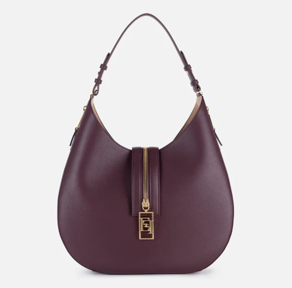 Elisabetta Franchi Borse A Spalla^Borsa hobo grande in materiale effetto pelle con zip RougeNoir