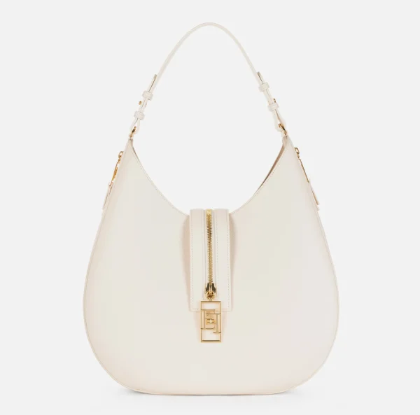Elisabetta Franchi Borse A Spalla^Borsa hobo grande in materiale effetto pelle con zip Burro