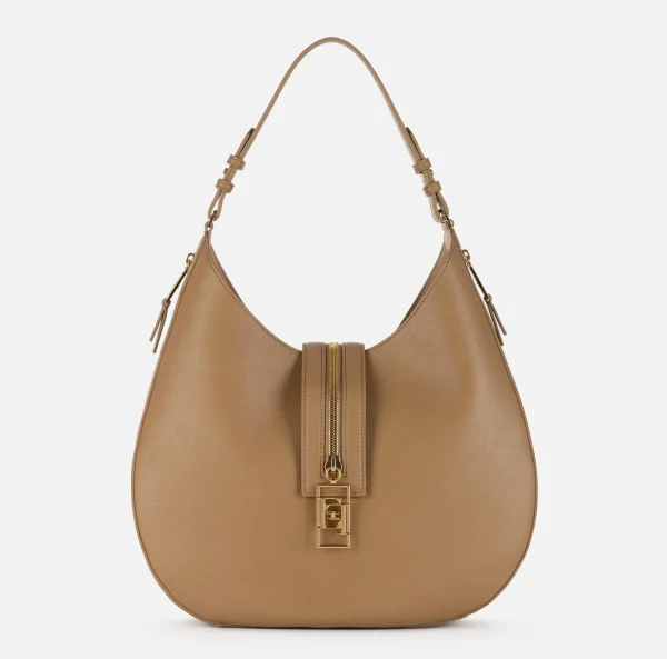 Elisabetta Franchi Borse A Spalla^Borsa hobo grande in materiale effetto pelle con zip Camel
