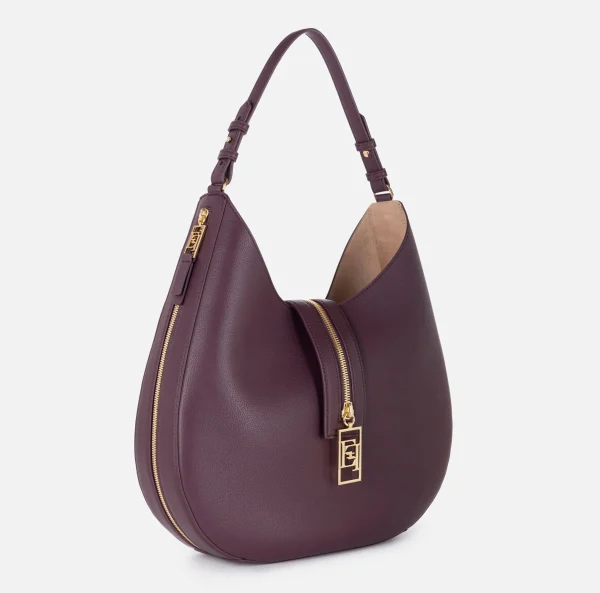 Elisabetta Franchi Borse A Spalla^Borsa hobo grande in materiale effetto pelle con zip RougeNoir