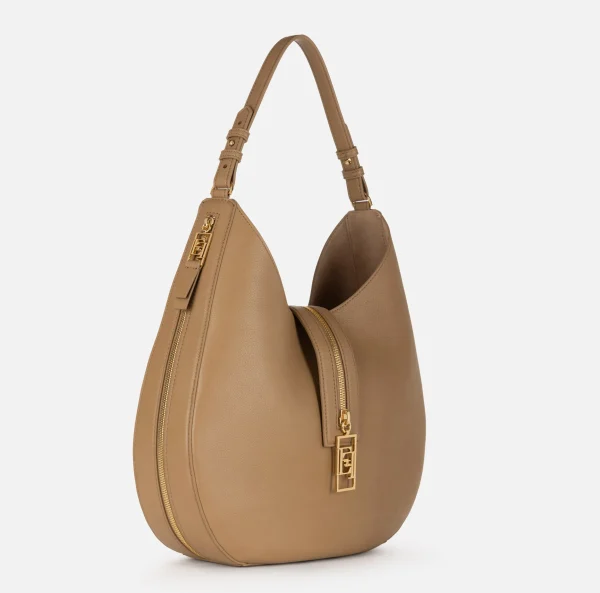 Elisabetta Franchi Borse A Spalla^Borsa hobo grande in materiale effetto pelle con zip Camel