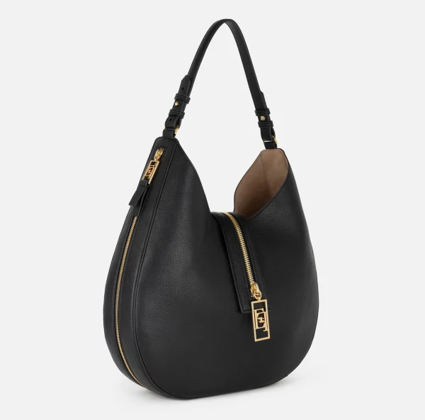 Elisabetta Franchi Borse A Spalla^Borsa hobo grande in materiale effetto pelle con zip Nero