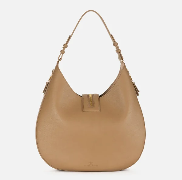 Elisabetta Franchi Borse A Spalla^Borsa hobo grande in materiale effetto pelle con zip Camel