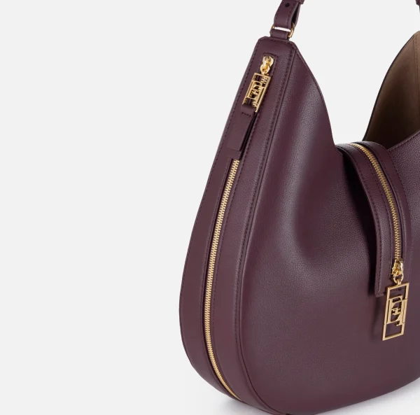 Elisabetta Franchi Borse A Spalla^Borsa hobo grande in materiale effetto pelle con zip RougeNoir