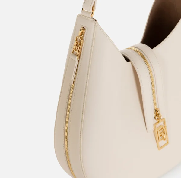 Elisabetta Franchi Borse A Spalla^Borsa hobo grande in materiale effetto pelle con zip Burro