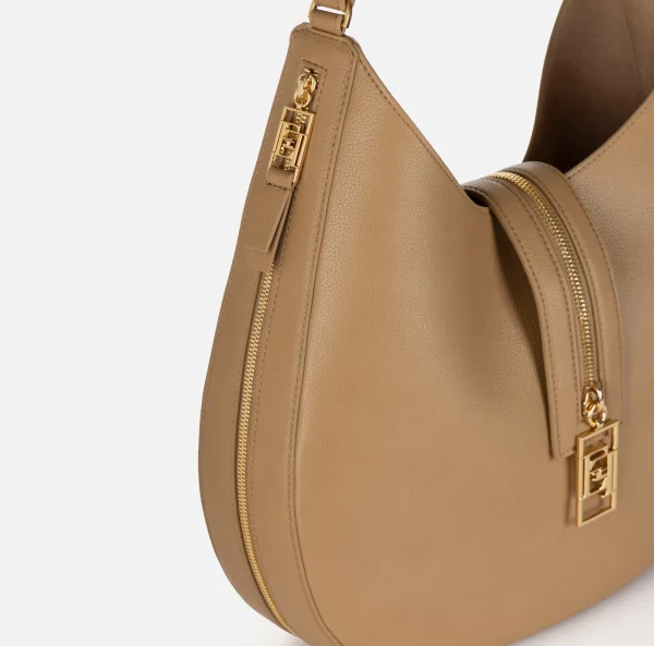 Elisabetta Franchi Borse A Spalla^Borsa hobo grande in materiale effetto pelle con zip Camel