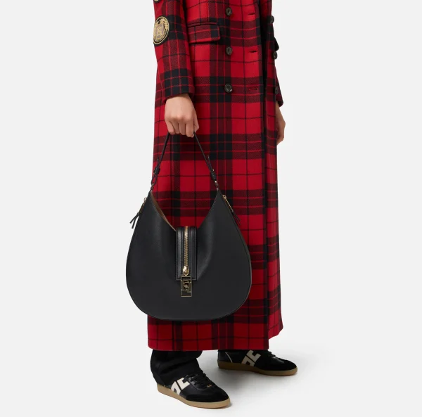 Elisabetta Franchi Borse A Spalla^Borsa hobo grande in materiale effetto pelle con zip Nero