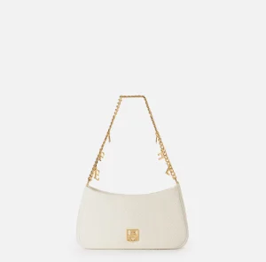 Elisabetta Franchi Borse A Spalla^Borsa hobo in tessuto con tracolla charms Avorio