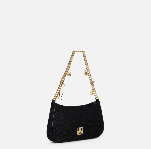 Elisabetta Franchi Borse A Spalla^Borsa hobo in tessuto con tracolla charms Nero