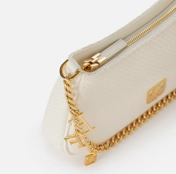Elisabetta Franchi Borse A Spalla^Borsa hobo in tessuto con tracolla charms Avorio