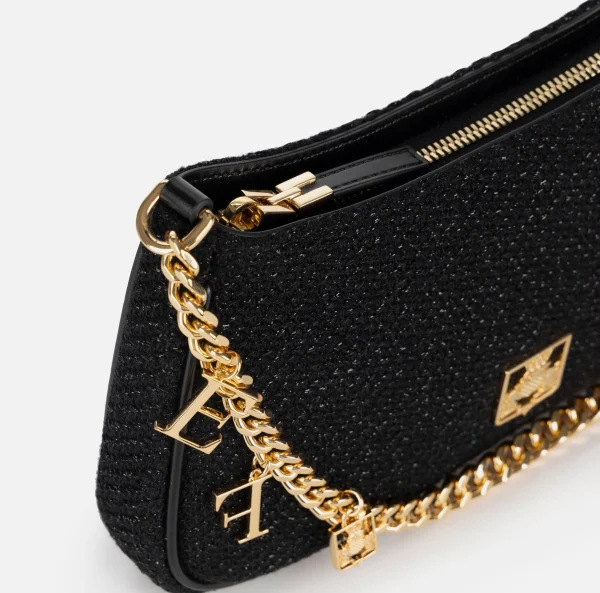 Elisabetta Franchi Borse A Spalla^Borsa hobo in tessuto con tracolla charms Nero