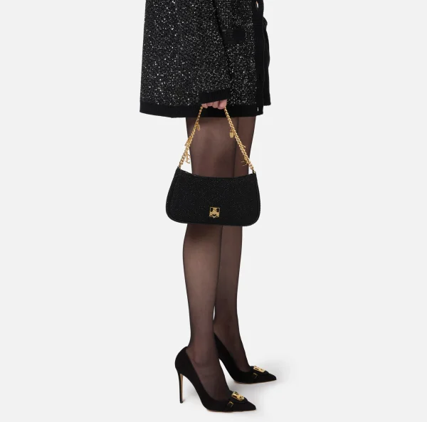Elisabetta Franchi Borse A Spalla^Borsa hobo in tessuto con tracolla charms Nero