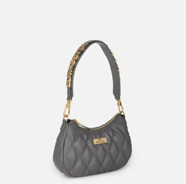 Elisabetta Franchi Borse A Spalla^Borsa hobo in tessuto embossed con lettering Steel