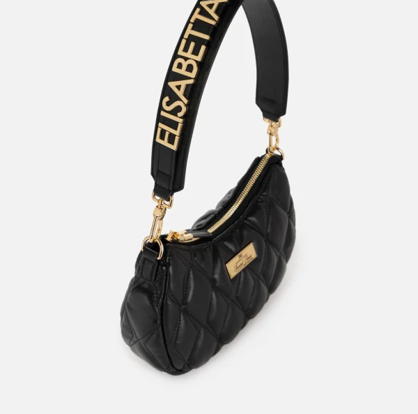 Elisabetta Franchi Borse A Spalla^Borsa hobo in tessuto embossed con lettering Nero