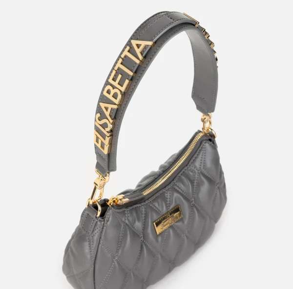 Elisabetta Franchi Borse A Spalla^Borsa hobo in tessuto embossed con lettering Steel