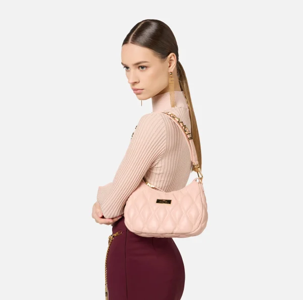 Elisabetta Franchi Borse A Spalla^Borsa hobo in tessuto embossed con lettering Carne