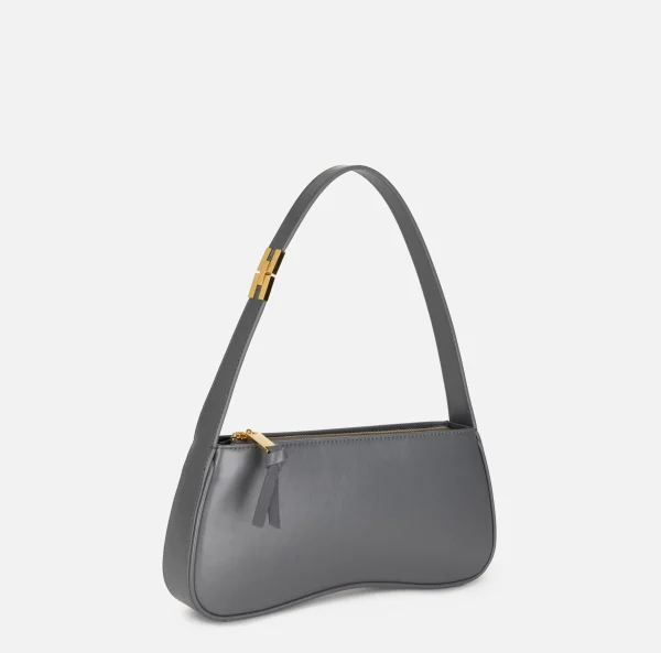 Elisabetta Franchi Borse A Spalla^Borsa hobo media in nappa lucida Steel