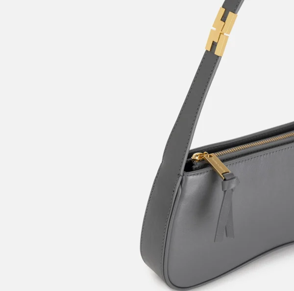 Elisabetta Franchi Borse A Spalla^Borsa hobo media in nappa lucida Steel