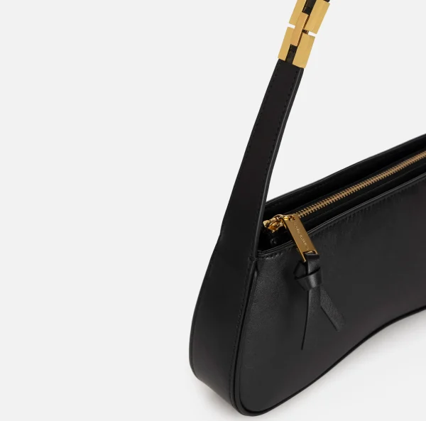 Elisabetta Franchi Borse A Spalla^Borsa hobo media in nappa lucida Nero