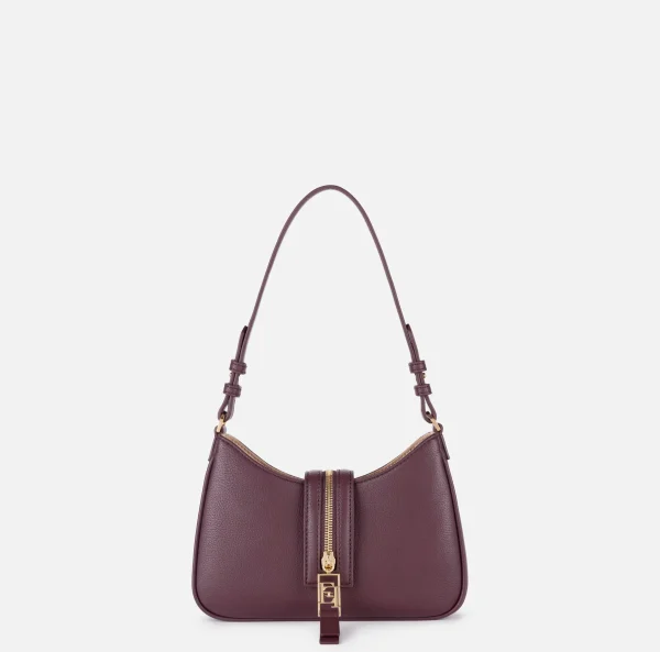 Elisabetta Franchi Borse A Spalla^Borsa hobo piccola in materiale effetto pelle con zip RougeNoir