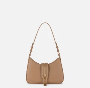 Elisabetta Franchi Borse A Spalla^Borsa hobo piccola in materiale effetto pelle con zip Camel