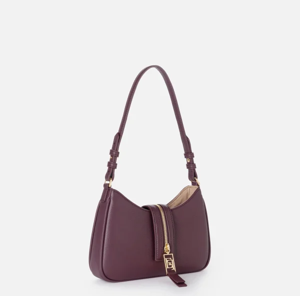 Elisabetta Franchi Borse A Spalla^Borsa hobo piccola in materiale effetto pelle con zip RougeNoir