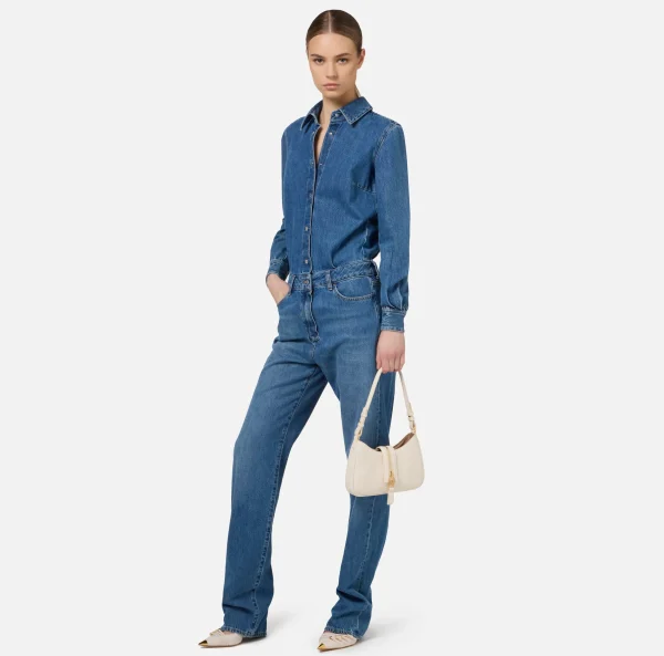 Elisabetta Franchi Borse A Spalla^Borsa hobo piccola in materiale effetto pelle con zip Burro
