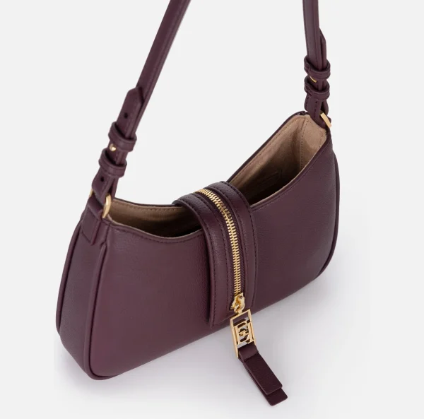 Elisabetta Franchi Borse A Spalla^Borsa hobo piccola in materiale effetto pelle con zip RougeNoir