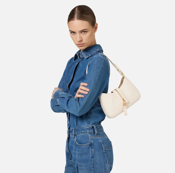 Elisabetta Franchi Borse A Spalla^Borsa hobo piccola in materiale effetto pelle con zip Burro