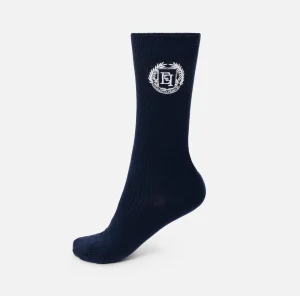 Elisabetta Franchi Collants^Calzini in cashmere con ricamo logo Navy/Avorio