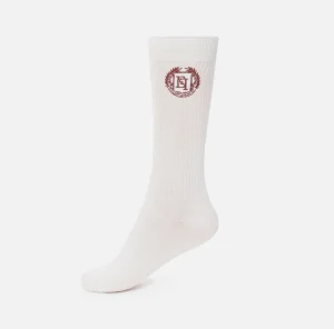 Elisabetta Franchi Collants^Calzini in cashmere con ricamo logo Avorio/RougeNoir