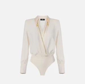 Elisabetta Franchi Camicie E Bluse | Top, T-Shirt & Body^Camicia body in georgette e raso con zip Burro
