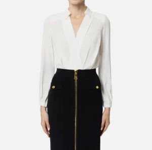 Elisabetta Franchi Camicie E Bluse | Top, T-Shirt & Body^Camicia body in georgette con scollo incrociato Avorio