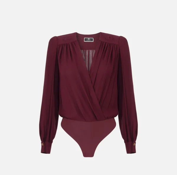 Elisabetta Franchi Camicie E Bluse | Top, T-Shirt & Body^Camicia body in georgette con ricamo su spalle RougeNoir