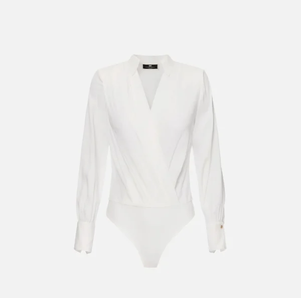 Elisabetta Franchi Camicie E Bluse | Top, T-Shirt & Body^Camicia body in georgette jacquard lettering Avorio