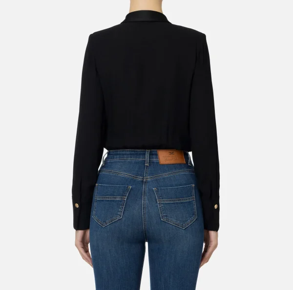 Elisabetta Franchi Camicie E Bluse | Top, T-Shirt & Body^Camicia body in georgette e raso con zip Nero