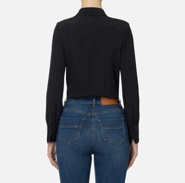 Elisabetta Franchi Camicie E Bluse | Top, T-Shirt & Body^Camicia body in georgette jacquard lettering Nero