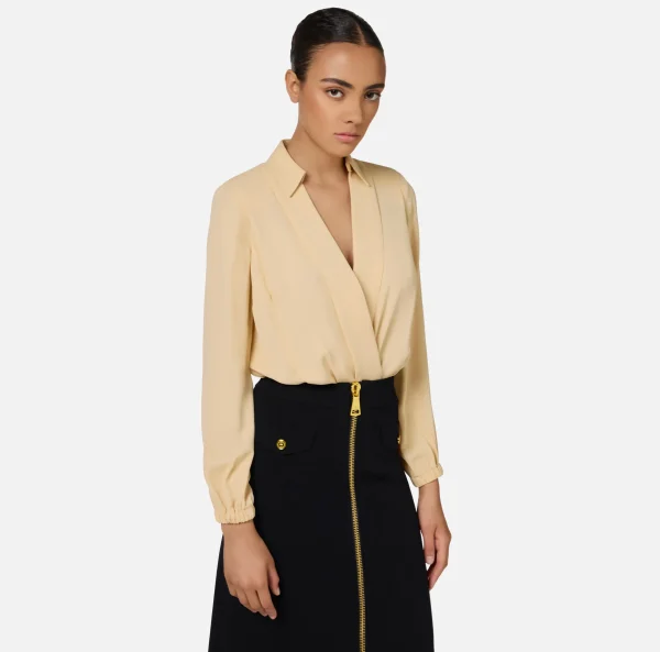 Elisabetta Franchi Camicie E Bluse | Top, T-Shirt & Body^Camicia body in georgette con scollo incrociato Crema