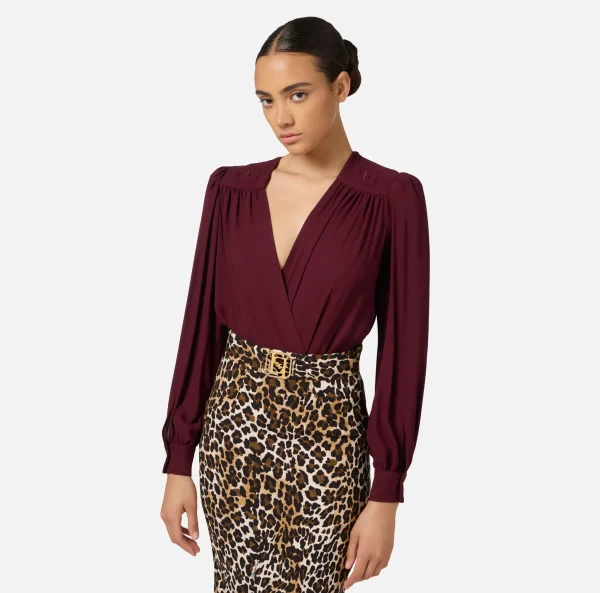 Elisabetta Franchi Camicie E Bluse | Top, T-Shirt & Body^Camicia body in georgette con ricamo su spalle RougeNoir